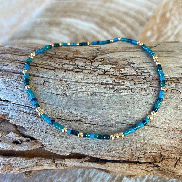Mediterranean Sea Stack- handmade miyuki delicas + 14k gold filled bracelet set - Picture 4 of 8